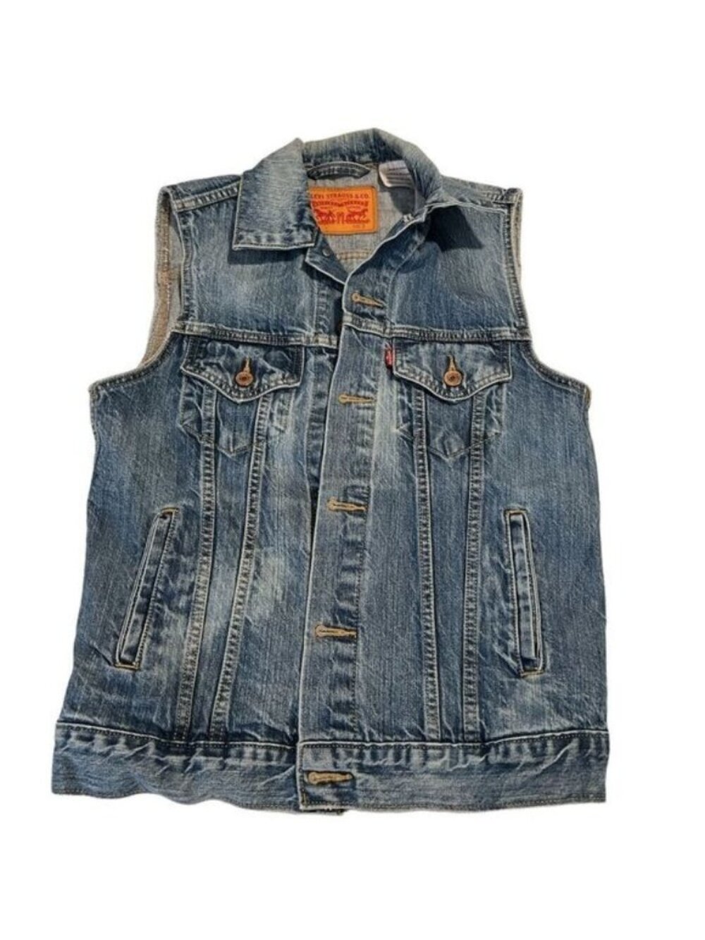 Levi’s Blue Denim Button Up Collar Pockets Vest Size S